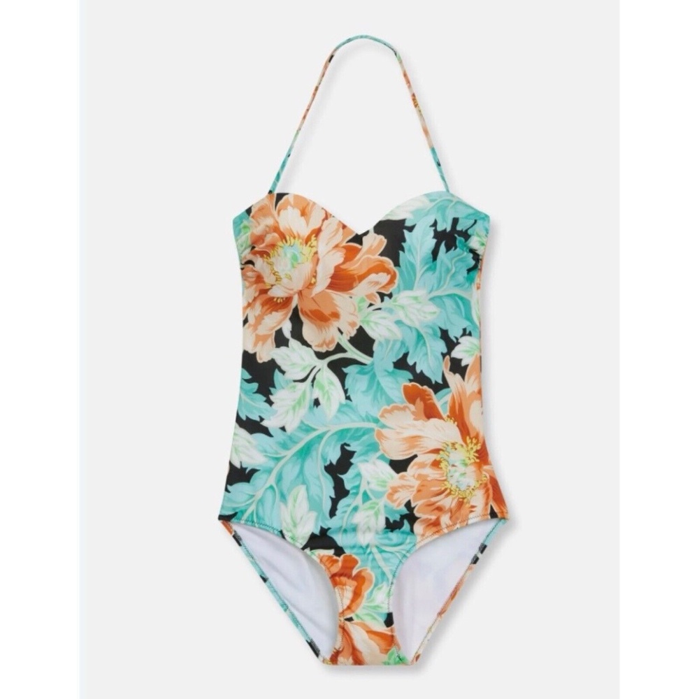 Privacy by Madeleine Women Size 8C One Piece Swimsuit Blue Aqua Floral Orange